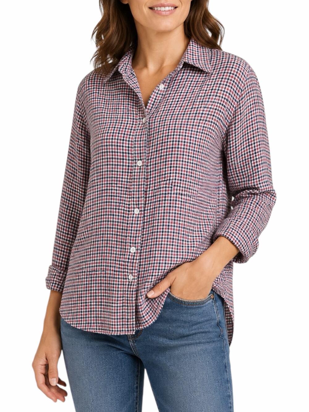 Jet John Eshaya Check Pattern Back Button Shirt Red Blue Made USA Size S
